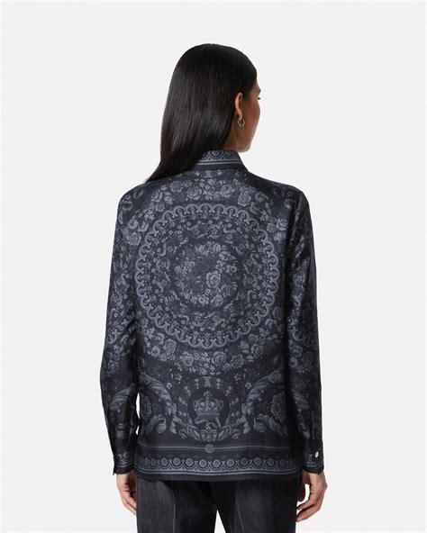 versace barocco acanthus print silk shirt|Barocco Silk Shirt Black,Print .